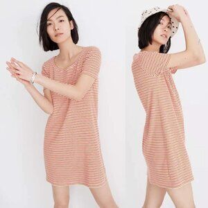 Madewell Swingy Tee Dress In Stripe A-Line Mini Ribbed Jersey Knit Stretch M